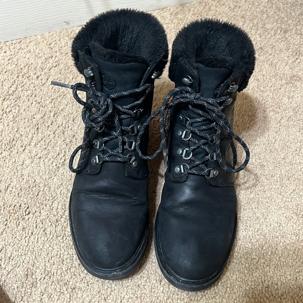 Timberland Kinsley 6 inch Waterproof Boots Black Suede Leather 8.5 Shearling
